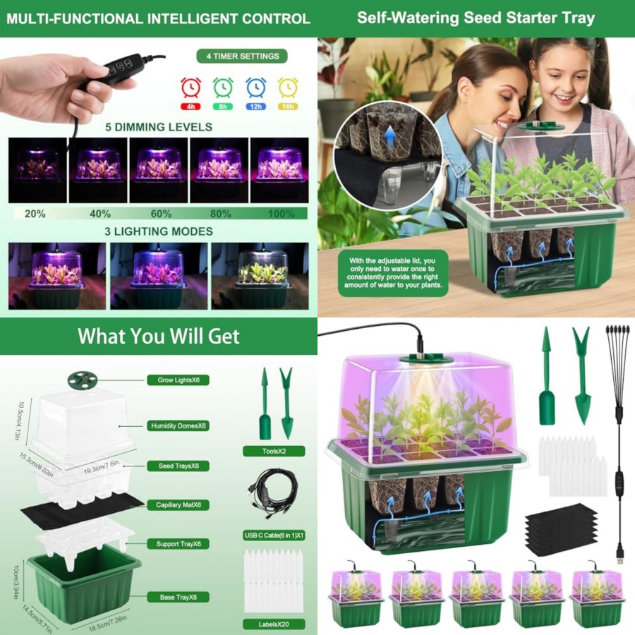 صينية بذور مع إضاءة، 6 قطع، طق - مراجعة Humidity Dome Kit وسعره